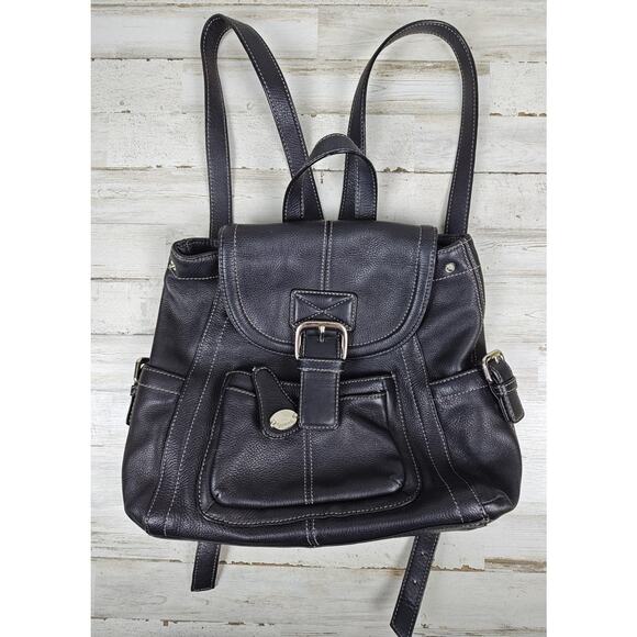 Tignanello Backpack Black Soft Pebbled Leather Handbag Shoulder Bag Day Pack - Picture 1 of 11